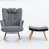 35.5 inch Rocking Chair, Soft Houndstooth Fabric Leather Fabric Rocking Chair for Nursery, Comfy Wingback Glider Rocker with Safe Solid Wood Base for