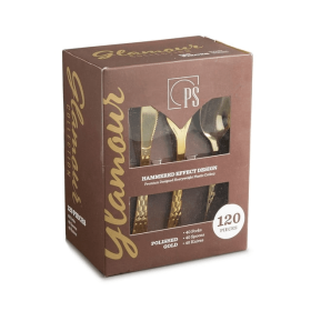 Gold Plastic Silverware Set - 120 Piece Gold Plastic Cutlery Set - Elegant Disposable Gold Utensils - 40 Gold Forks, 40 Soup Spoons and 40 Knives - Fo