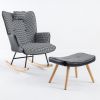 35.5 inch Rocking Chair, Soft Houndstooth Fabric Leather Fabric Rocking Chair for Nursery, Comfy Wingback Glider Rocker with Safe Solid Wood Base for