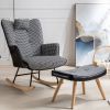 35.5 inch Rocking Chair, Soft Houndstooth Fabric Leather Fabric Rocking Chair for Nursery, Comfy Wingback Glider Rocker with Safe Solid Wood Base for