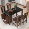 TOPMAX Counter Height 5-piece Dining Table Set with Faux Marble Tabletop, Solid Wood Table Set with Storage Cabinet and Drawer, Dark walnut