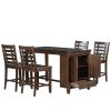 TOPMAX Counter Height 5-piece Dining Table Set with Faux Marble Tabletop, Solid Wood Table Set with Storage Cabinet and Drawer, Dark walnut