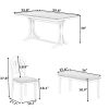 TOPMAX Mid-Century 6-Piece Trestle Table Set with Victorian Round Upholstered Dining Chairs and Long Bench, Cherry+Antique White