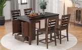 TOPMAX Counter Height 5-piece Dining Table Set with Faux Marble Tabletop, Solid Wood Table Set with Storage Cabinet and Drawer, Dark walnut