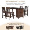 TOPMAX Counter Height 5-piece Dining Table Set with Faux Marble Tabletop, Solid Wood Table Set with Storage Cabinet and Drawer, Dark walnut