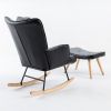 35.5 inch Rocking Chair, Soft Houndstooth Fabric Leather Fabric Rocking Chair for Nursery, Comfy Wingback Glider Rocker with Safe Solid Wood Base for