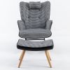 35.5 inch Rocking Chair, Soft Houndstooth Fabric Leather Fabric Rocking Chair for Nursery, Comfy Wingback Glider Rocker with Safe Solid Wood Base for