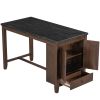 TOPMAX Counter Height 5-piece Dining Table Set with Faux Marble Tabletop, Solid Wood Table Set with Storage Cabinet and Drawer, Dark walnut