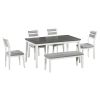 TREXM Classic and Traditional Style 6 - Piece Dining Set, Includes Dining Table, 4 Upholstered Chairs & Bench (White+Gray)