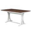 TOPMAX Mid-Century 6-Piece Trestle Table Set with Victorian Round Upholstered Dining Chairs and Long Bench, Cherry+Antique White