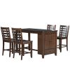 TOPMAX Counter Height 5-piece Dining Table Set with Faux Marble Tabletop, Solid Wood Table Set with Storage Cabinet and Drawer, Dark walnut