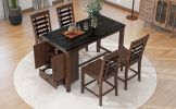 TOPMAX Counter Height 5-piece Dining Table Set with Faux Marble Tabletop, Solid Wood Table Set with Storage Cabinet and Drawer, Dark walnut