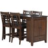TOPMAX Counter Height 5-piece Dining Table Set with Faux Marble Tabletop, Solid Wood Table Set with Storage Cabinet and Drawer, Dark walnut