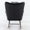 35.5 inch Rocking Chair, Soft Houndstooth Fabric Leather Fabric Rocking Chair for Nursery, Comfy Wingback Glider Rocker with Safe Solid Wood Base for