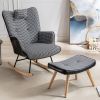 35.5 inch Rocking Chair, Soft Houndstooth Fabric Leather Fabric Rocking Chair for Nursery, Comfy Wingback Glider Rocker with Safe Solid Wood Base for