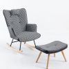 35.5 inch Rocking Chair, Soft Houndstooth Fabric Leather Fabric Rocking Chair for Nursery, Comfy Wingback Glider Rocker with Safe Solid Wood Base for