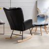 35.5 inch Rocking Chair, Soft Houndstooth Fabric Leather Fabric Rocking Chair for Nursery, Comfy Wingback Glider Rocker with Safe Solid Wood Base for